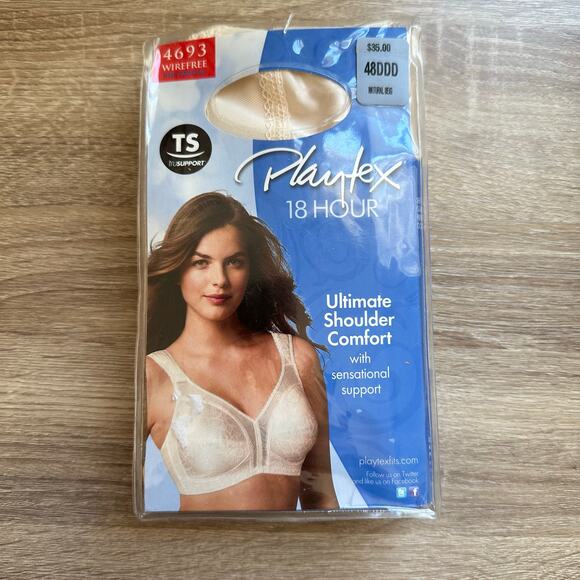 Playtex 18 Hour Bra Ultimate Shoulder‎ Comfort Wirefree 48DDD Natural Beige - Picture 1 of 8